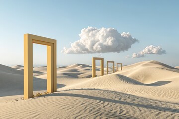 Surreal Desert Landscape with Door Frames: A Conceptual Gateway to Imagination