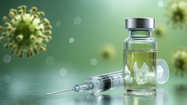 Sterile injection and vial scene for vaccine awareness and disease control concept
