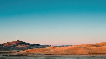 Naklejka premium Expansive landscape with a solitary hilltop structure.