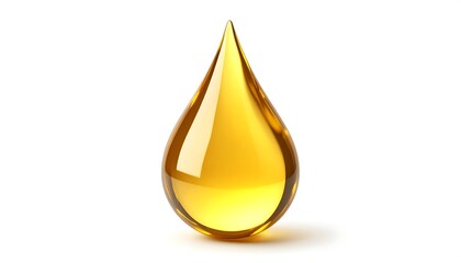 Shiny Golden Oil Drop Isolated on White Background with Perfect for Beauty, and Health Concepts.