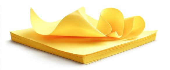 A stack of bright yellow adhesive notes, some peeling away to reveal the layers beneath, suggests reminders, organization, and creative brainstorming.
