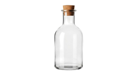 Clear glass bottle with cork stopper isolated on transparent background
