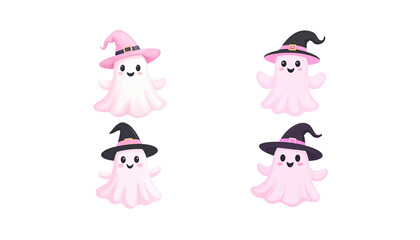 Cute little Halloween ghost in kawaii style. Funny smiling Samhain ghost costume.
