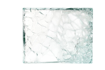 Shattered and fractured transparent glass block isolated on transparent background