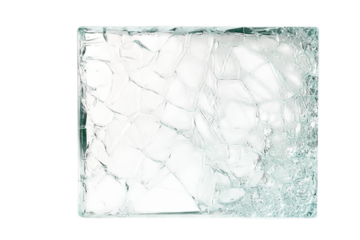 Shattered and fractured transparent glass block isolated on transparent background