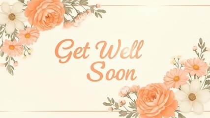 Elegant floral design with the text 'Get Well Soon' on a soft background, perfect for greeting cards