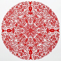 Beautifully symmetrical paper-cut mandala in traditional Chinese folk art style, featuring delicate floral and animal motifs in vibrant red against a pure white background.
