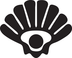 Stylized Black and White Seashell Illustration Depicting Marine Life and Coastal Themes with a Minimalist Artistic Design Approach