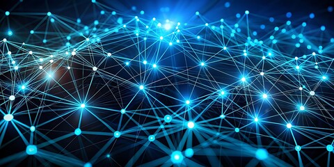 Abstract Network Connection Structure with Glowing Nodes and Lines in Blue