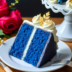 Blue Velvet Cake Slice with Cream Cheese Frosting