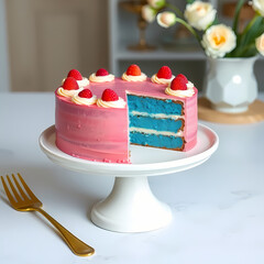 Blue Velvet Cake Slice with Cream Cheese Frosting