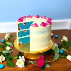 Blue Velvet Cake Slice with Cream Cheese Frosting