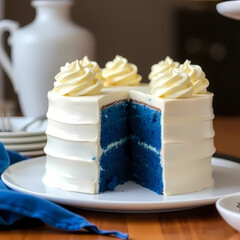 Blue Velvet Cake Slice with Cream Cheese Frosting