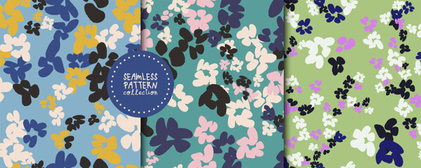 Set of seamless patterns with flowers in vector. Backgrounds, prints, design elements