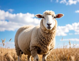 Obraz premium Portrait of a Sheep in a Field Rural Livestock and Farm Animal Imagery