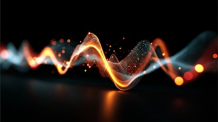 Energy Wave Abstraction: A dynamic representation of energy pulses and flows, rendered in a striking visual display of digital light particles.