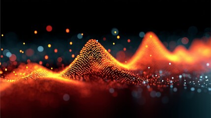 Abstract 3D Landscape: This image shows a visually striking representation of a three-dimensional landscape with orange and red dots, conveying a sense of depth, data, and innovation.