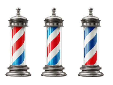 blue white red barber shop pole isolated on transparent background