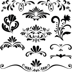Floral design elements. Floral and Swirl Vector Art for Frame and Border Use. Vintage Swirl and Flower Design Elements Set. Art Nouveau-Inspired Decorative Floral Graphics.Floral Swirl Vector Elements