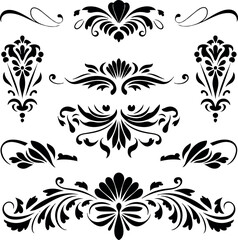 Set of floral design elements. Elegant Black Floral Ornaments Vector Collection. Ornamental Floral Vector Elements for Invitations. Luxury Baroque Style Vector Dividers and Decorations. 