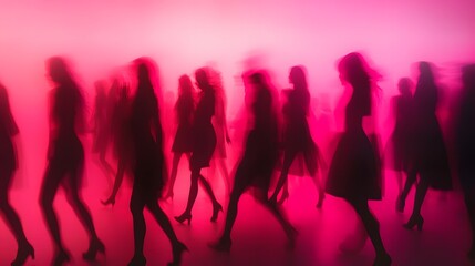 Abstract Silhouettes of Women Walking in Green Motion Blur Against Studio Backdrop perfect for avant-garde editorials, contemporary dance flyers, fashion lookbooks and visual identity campaigns