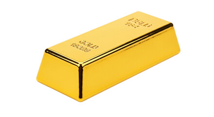 A single shiny gold bar with inscriptions isolated on transparent background