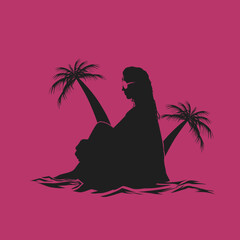 silhouette of a woman in a tropical resort