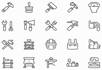 Construction tools and equipment icons hammer paintbrush