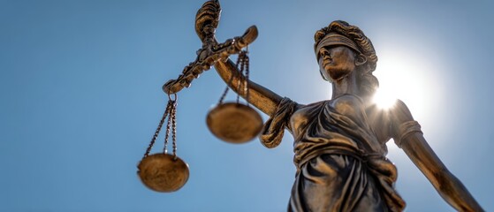 The Lady Justice statue symbolizing fairness and law in bright sunlight.