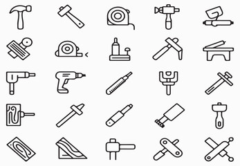 Fototapeta premium Hammer drill tape measure saw chisel clamp vector