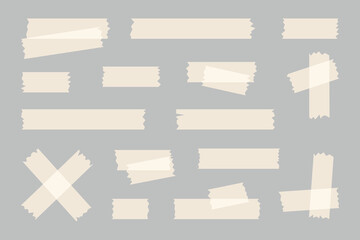 Collection of transparent adhesive tape, washi and mini tape vector stickers illustration