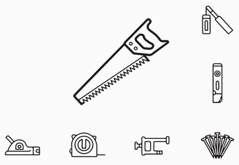 Hand saw level tape measure clamp nails vector