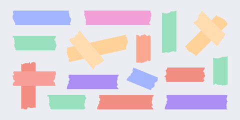 Pastel colored adhesive, washi tape collection in vector sticker style