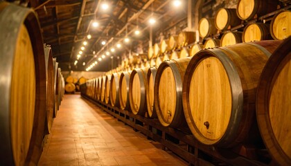 Wooden barrels in a wine cellar (2)