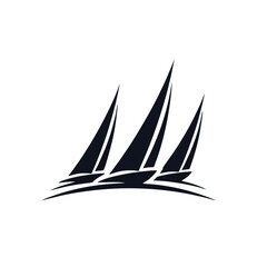 Minimalist Sailboat Race Logo With Three Boats Leaning in the Wind