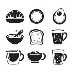 Fototapeta premium Collection of breakfast food and drink icons isolated on white background isolated on transparent background