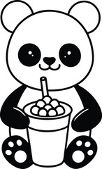A cute cartoon panda bear drinking boba tea