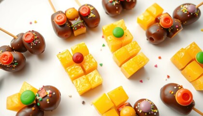 Whimsical Fruit and Chocolate Skewers: A Vibrant Culinary Arrangement