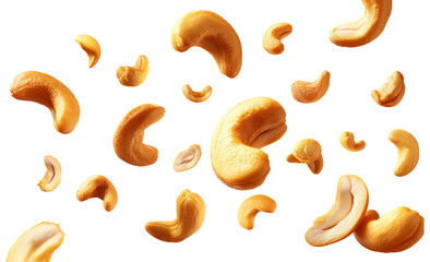 falling cashew nuts isolated on white background