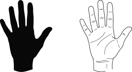 Obraz premium Open Human Hand Silhouettes & Outline Set