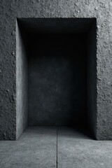 Obraz premium A shadowed alcove within a textured concrete wall, offering a minimalist architectural backdrop for design presentations