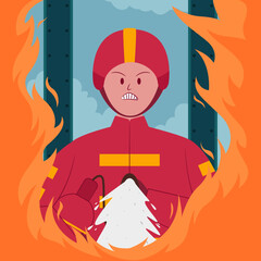 A brave firefighter battles flames with a fire extinguisher, symbolizing quick emergency response and dedication to saving lives.