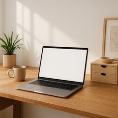 &ldquo;Modern Home Workspace with Laptop, Coffee Mug, and Natural Lighting &ndash; Minimalist Desk Scene&rdquo;