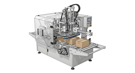 Automated Industrial Packaging Machine with Conveyor System for Cardboard Boxes