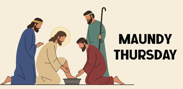 Maundy Thursday Vector Illustration – Jesus Washing Disciples’ Feet
