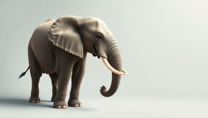 Magnificent elephant portrait with detailed skin texture against a plain backdrop