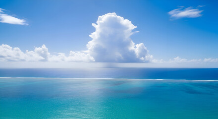 Ocean view with clouds in the sky on a bright sunny day