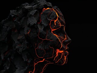 The Lava Veined Stone Face. An Abstract Profile of Power and Geothermal Energy.