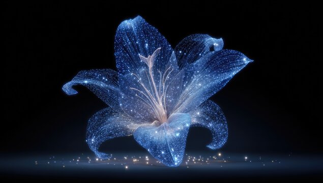 Abstract glowing lily on dark background