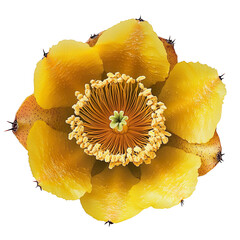 Vivid yellow cactus flower blooming close up on a Transparent Background